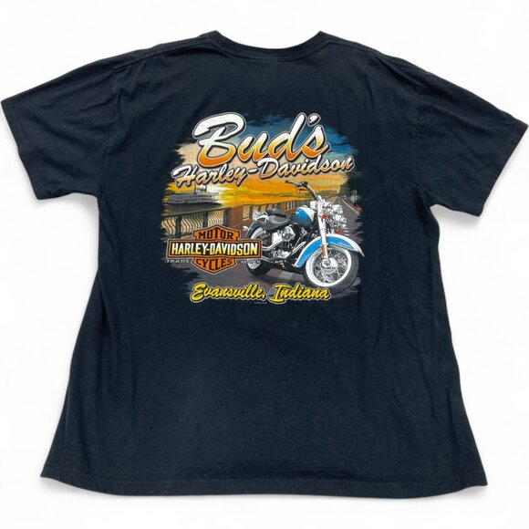 Harley Davidson Bud's Indiana Dealer Motorcycle Biker T-Shirt Men's XL - Picture 2 of 7